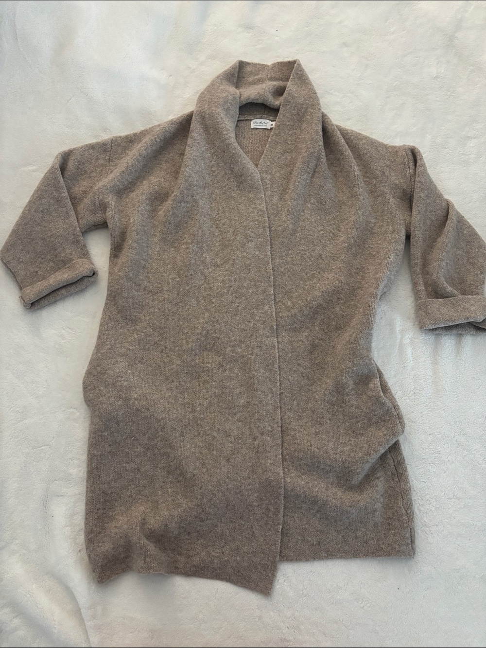 Relaxed Taupe Open-Front Shawl-Collar Cardigan